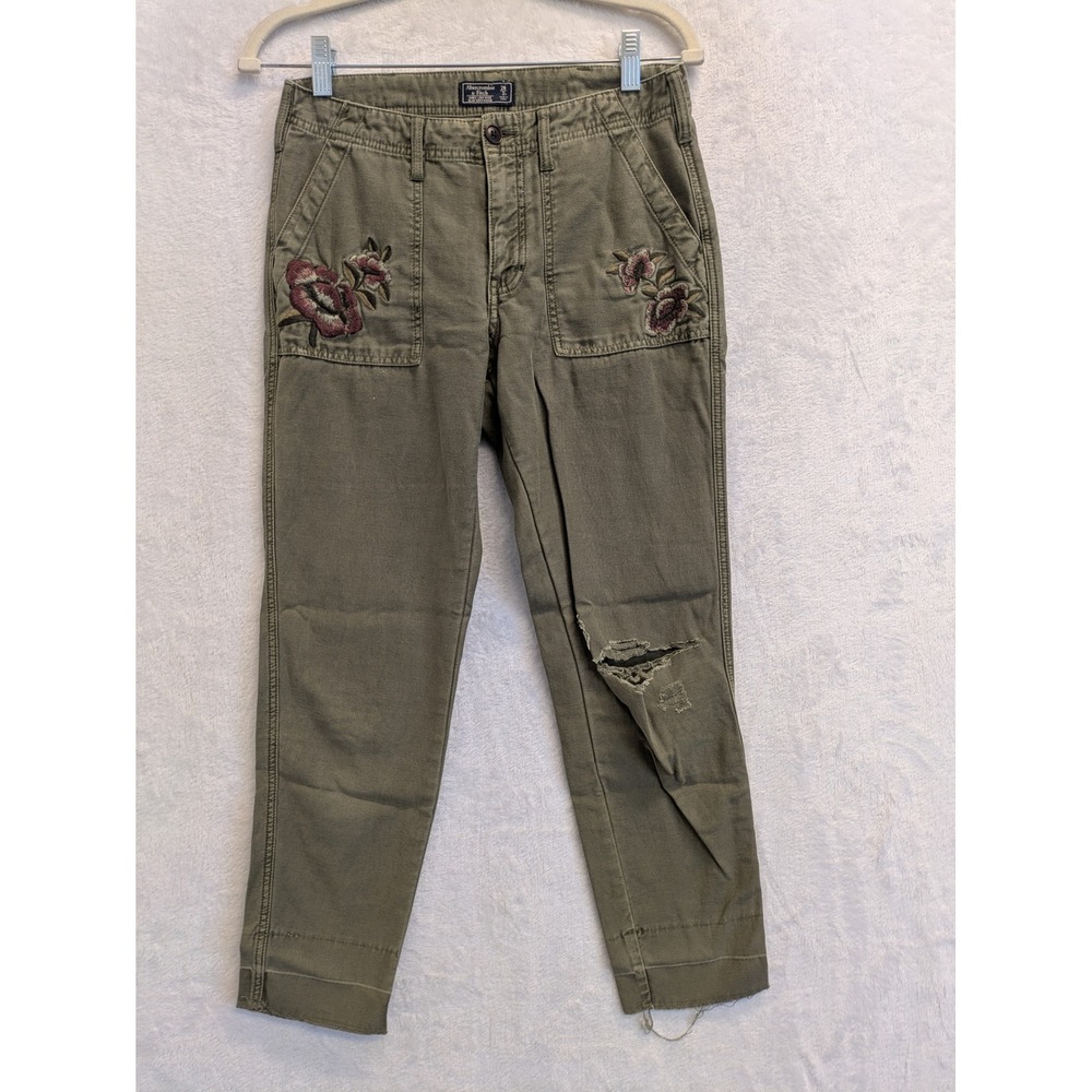 Abercrombie Fitch Olive Greenβ Embroidered Slim Boyfriend Jeans Size 26